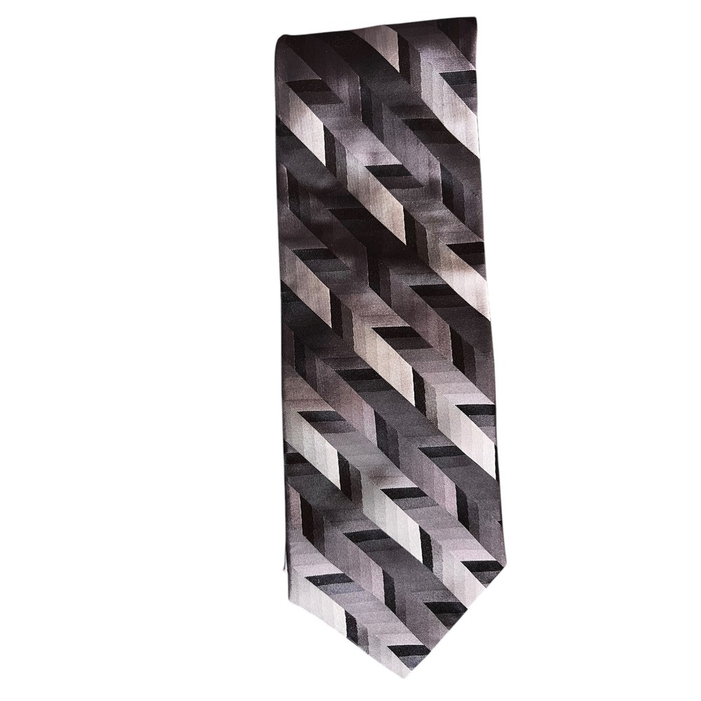 Innocenti Oro‎ by Tom James Geometric Necktie All Silk Designer Tie Gray Black